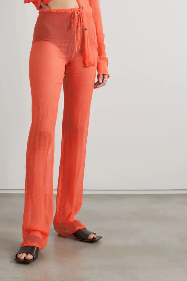 Dries Van Noten Silk-Crepon Drawstring Straight-Leg Pants in Coral, photo 3 of 5 from THE OUTNET