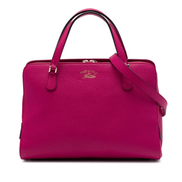 Pink Gucci Calfskin Swing Top Handle Satchel in Pink Calfskin from Designer Revival