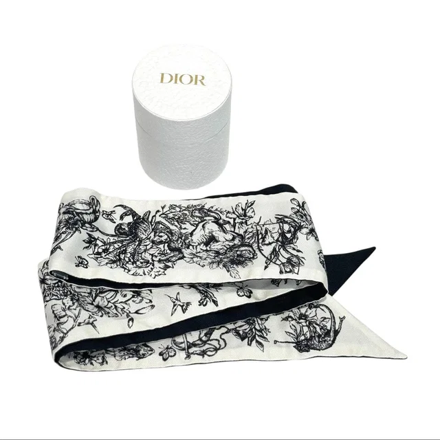 Dior Black and White Silk Twilly in Black Silk from Luxury Promise