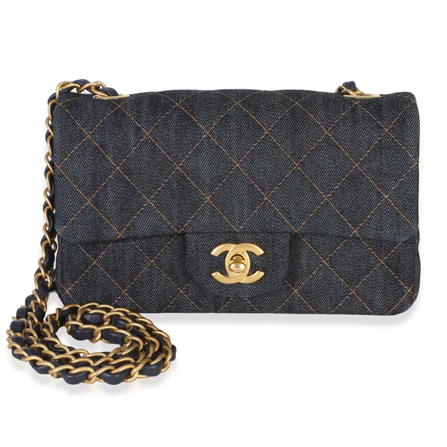 Chanel Dark Blue Quilted Denim Mini Rectangular Flap Bag Handbag in Blue Denim from HEWI