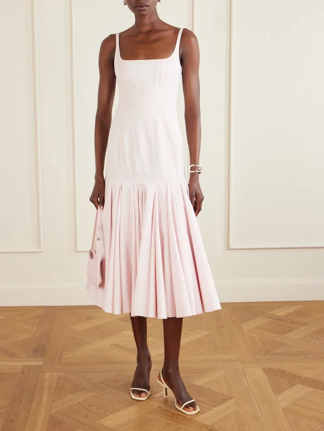 JACQUEMUS Agave paneled pleated cotton-poplin midi dress in Pink, photo 2 of 2 from NET-A-PORTER (Canada)