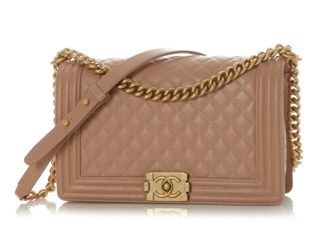 Chanel New Medium Beige Quilted Caviar Boy Bag in Beige Caviar leather from Ann's Fabulous Finds, photo 3 of 10