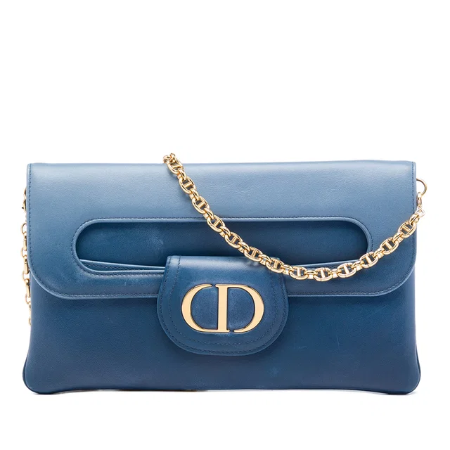 Blue Dior Medium Calfskin DiorDouble Chain Bag in Blue Calfskin from Designer Revival