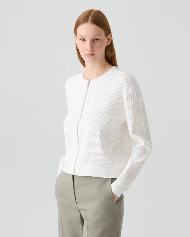 Theory Pointelle Cardigan in Crepe Knit in WHITE, photo 9 of 12 from Theory