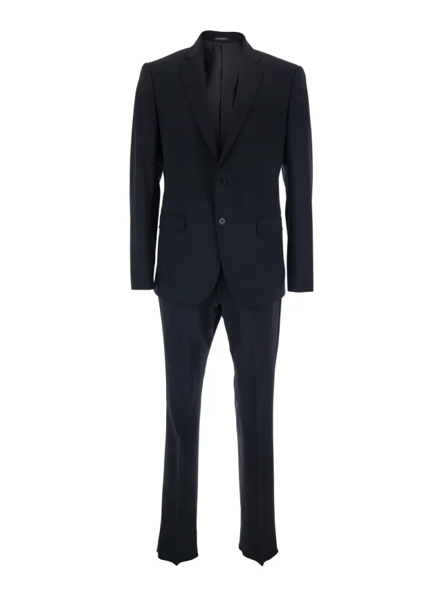 Blue Single-breasted Slim Suit with Notched Revers in Wool for Men in Blue, image 1 of 1 from Gaudenzi Boutique