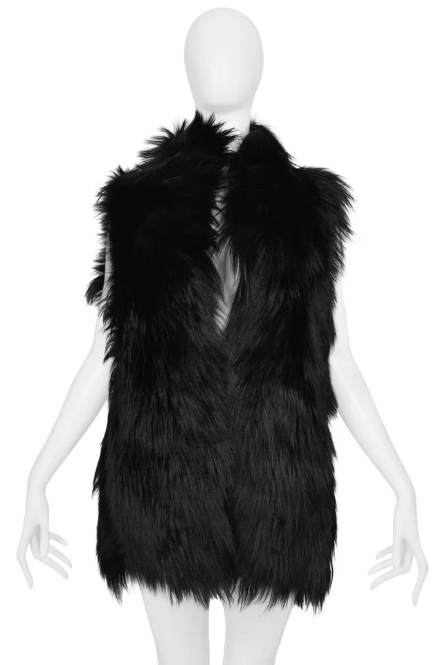 Dolce & Gabbana Black Shaggy Fur Vest Jacket 2001 in Black from Resurrection Vintage, photo 2 of 2