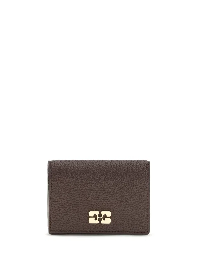GANNI Grained Leather Card Holder — Brown Wallet in Brown Caviar leather from HEWI