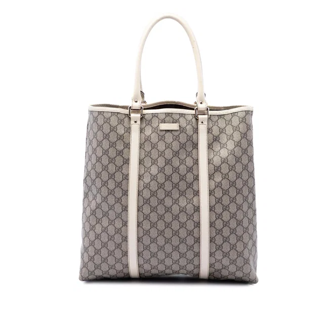 White Gucci GG Supreme Joy Vertical Tote in White Coated canvas from Designer Revival