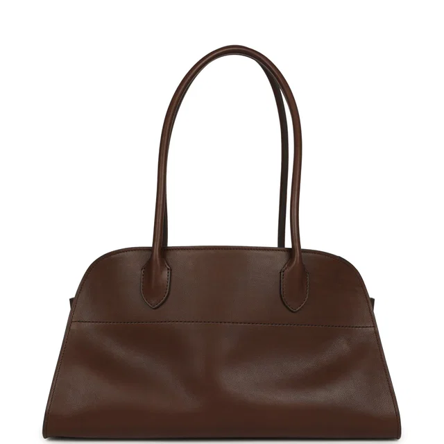The Row Margaux Shoulder 12 Deep Brown Saddle Silver Hardware in Brown Lambskin from Madison Avenue Couture