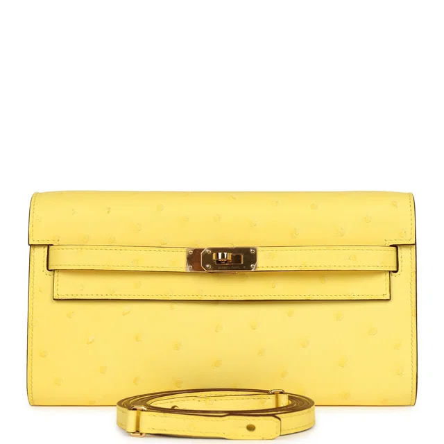 Hermès Kelly To Go Wallet Jaune Citron Ostrich Rose Gold Hardware in Yellow Ostrich from Madison Avenue Couture