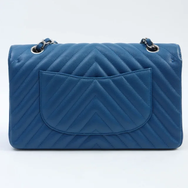 Chanel 2017 production Caviar Skin Chevron CC Turn-lock Chain Shoulder Bag Blue in Blue Caviar leather from VINTAGE QOO TOKYO, photo 2 of 8
