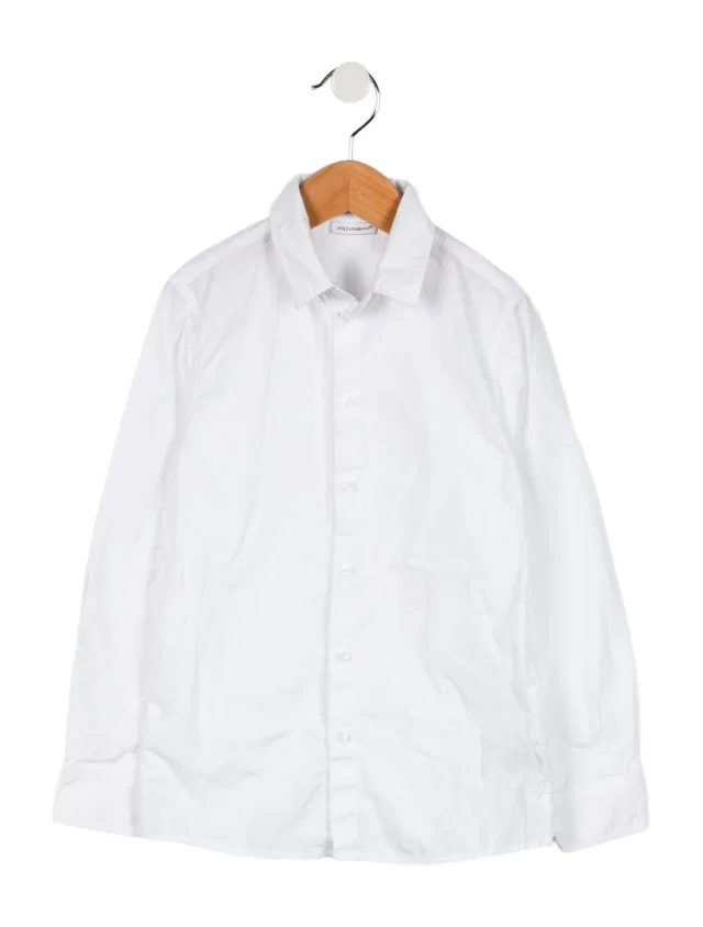 Dolce & Gabbana Boys' Solid Button Up Long Sleeve Shirt in white from The RealReal