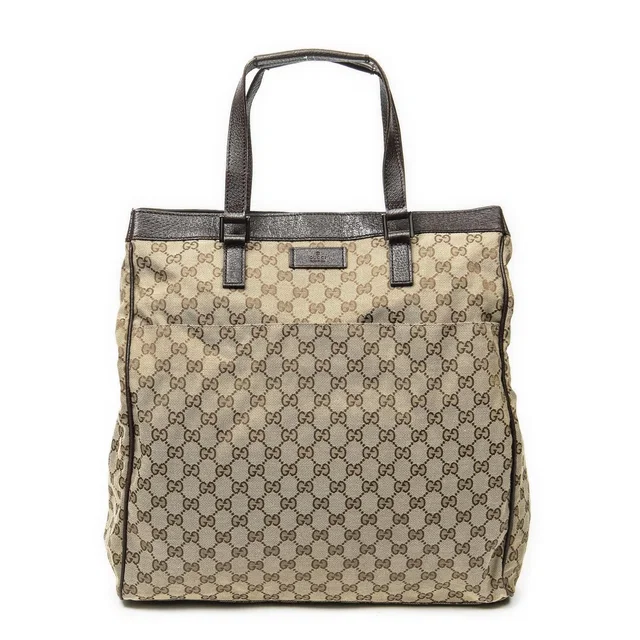 Gucci Pocket Shopping Tote Bag Beige Brown GG Canvas in Brown Canvas from The Reluxe