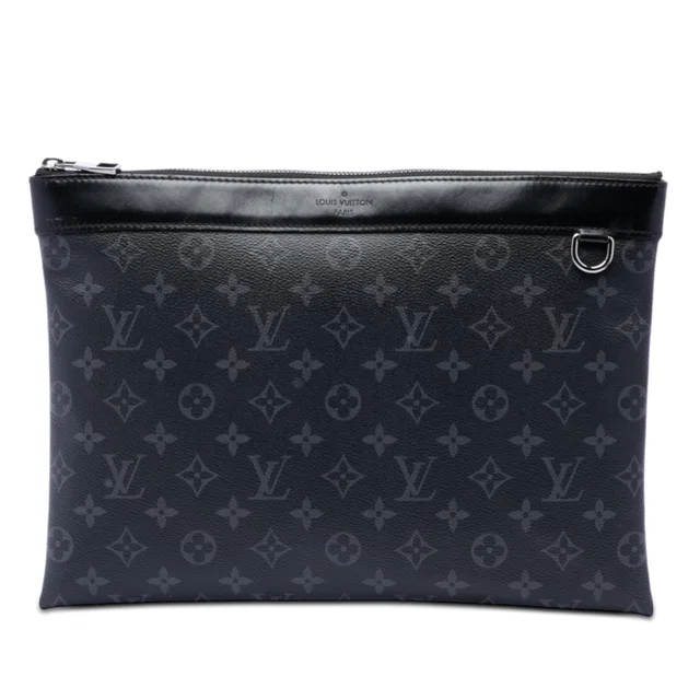 Black Louis Vuitton Monogram Eclipse Discovery Pochette GM Clutch Bag in Black Coated canvas from Designer Revival
