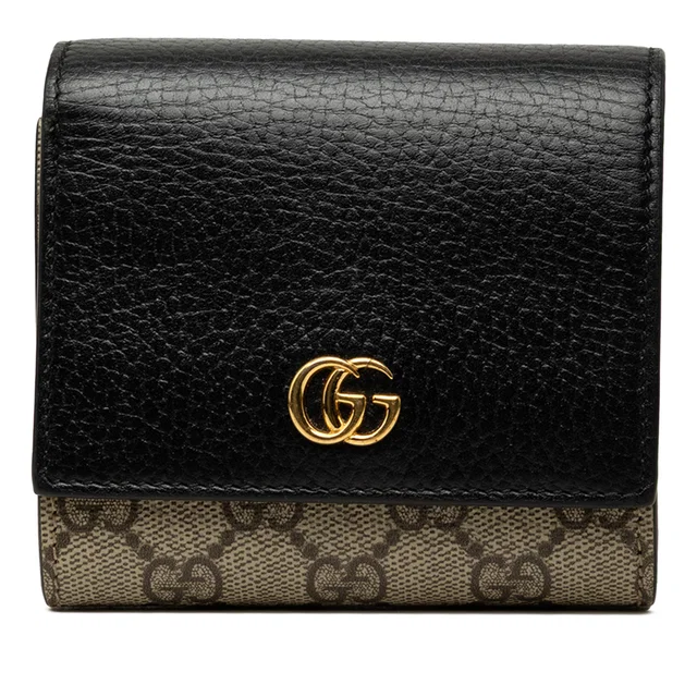 Black Gucci Medium Bicolor GG Marmont and GG Supreme Compact Wallet Small Wallets in Black Coated canvas from Designer Revival