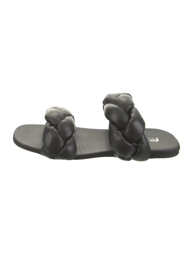 Miu Miu Leather Braided Accents Slides in black Leather from The RealReal