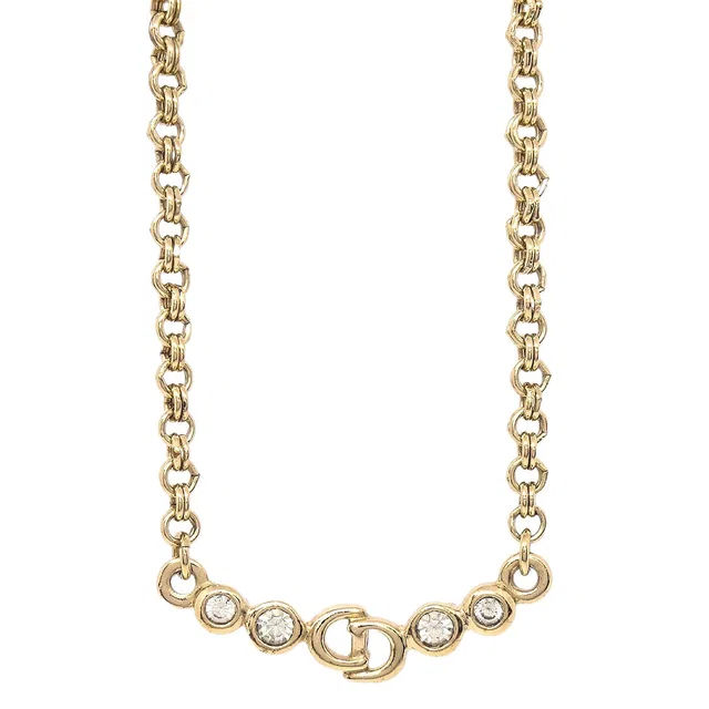 Dior Necklace Pendant Gold Rhinestone in Gold from AMORE Vintage Tokyo