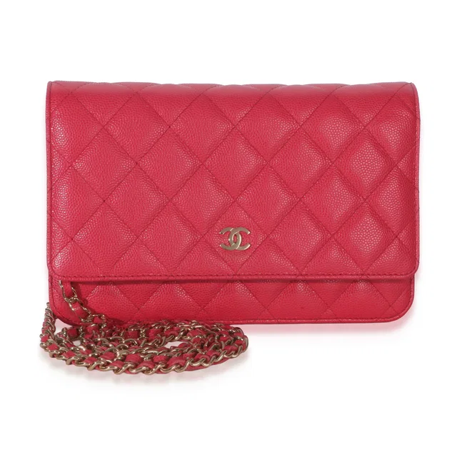 Chanel Dark Pink Quilted Caviar Wallet On Chain in Pink Caviar leather from myGemma