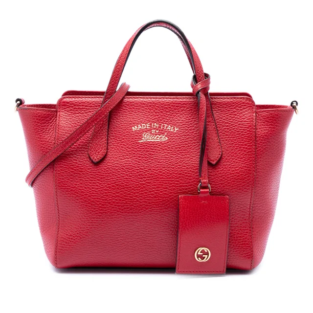 Red Gucci Mini Calfskin Swing Satchel in Red Calfskin from Designer Revival