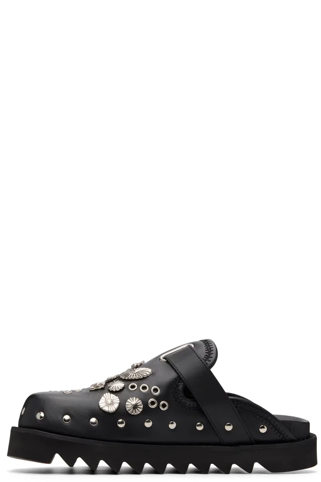 Toga Virilis Black Eyelet Metal Sabot Slip-on Loafers, photo 3 of 5 from SSENSE