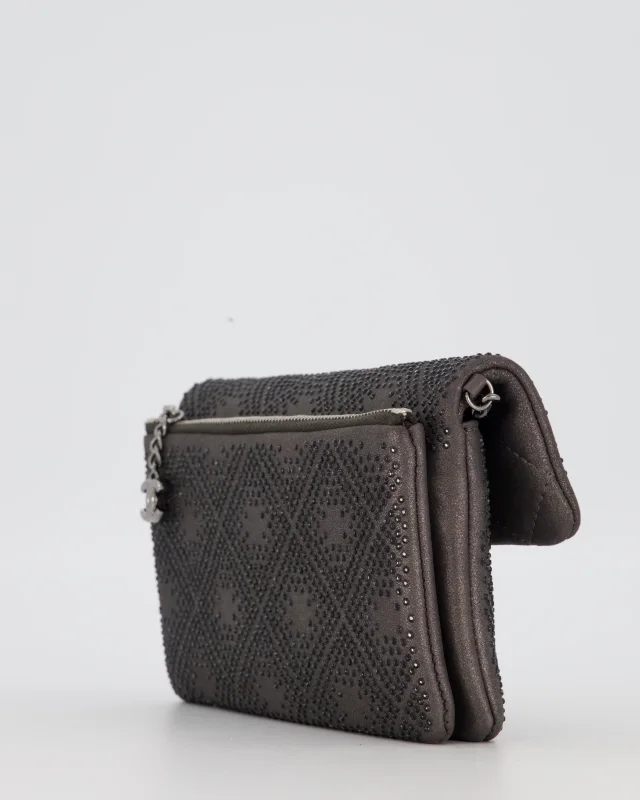 Chanel Grey Embellished Rhinestones Mini Flap Bag in Suede Leather With Gunmetal Hardware in Grey Suede from Sellier, photo 11 of 19
