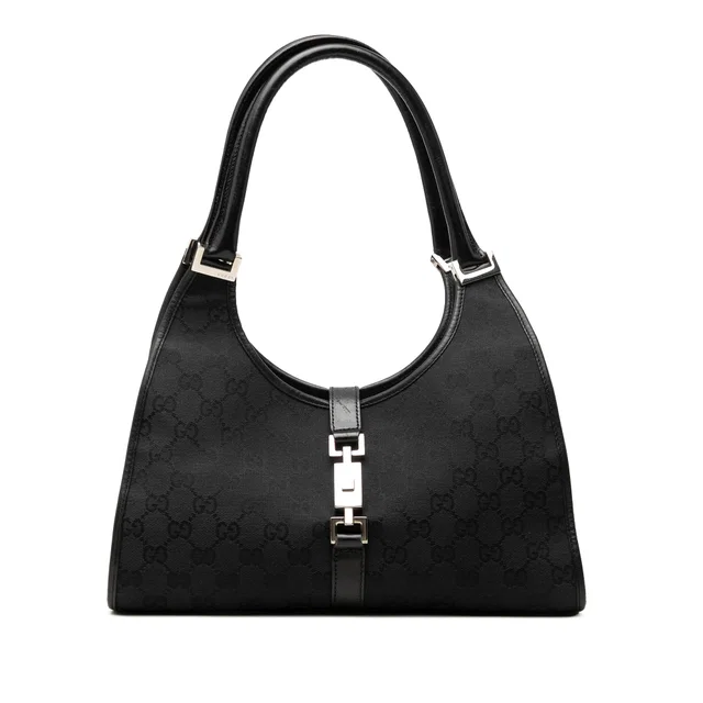 Black Gucci GG Canvas Jackie Bardot Shoulder Bag in Black Canvas from Designer Revival