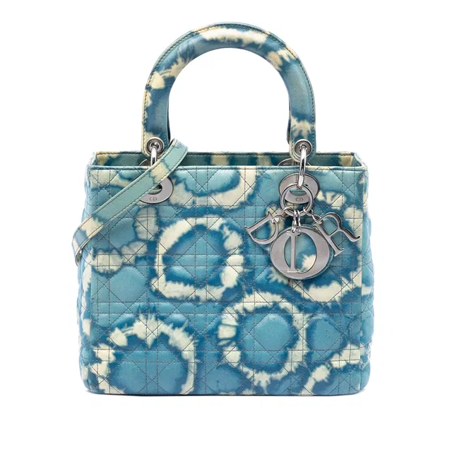 Blue Dior Medium Calfskin Tie Dye Print Lady Dior Satchel in Blue Calfskin from Designer Revival
