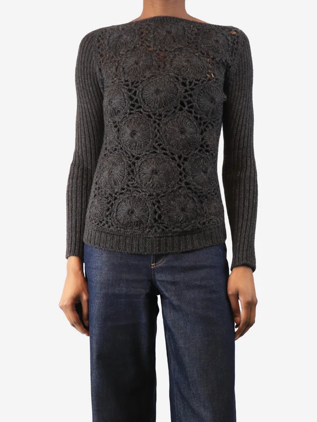 Prada Charcoal crochet knit sweater - size UK 8 in Wool from Sign of the Times