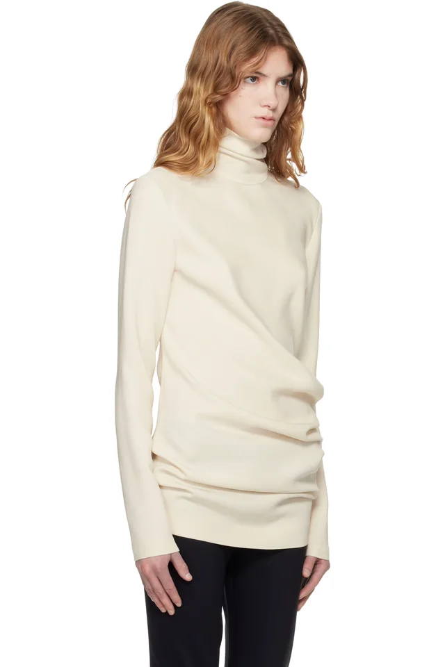 TOTEME Off-White High-Neck Twist Blouse, photo 2 of 4 from SSENSE