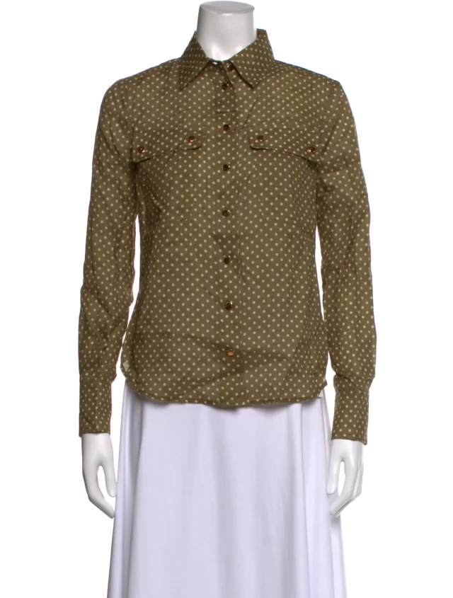 Zimmermann Polka Dot Print Long Sleeve Button-Up Top w/ Tags in green from The RealReal