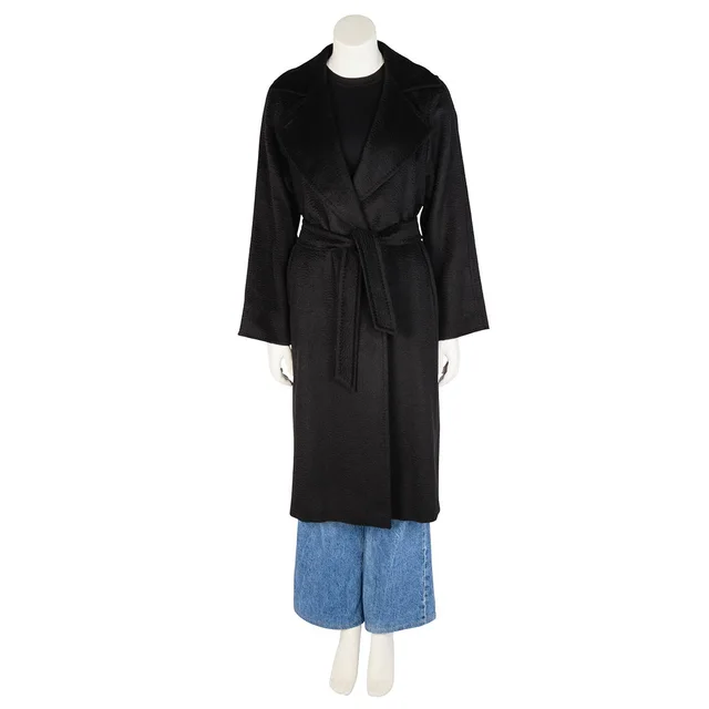 Max Mara Camel Wool Manuela Belted Coat IT 38 in Black Wool from Blue Spinach