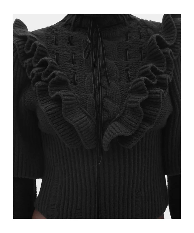 Ann Demeulemeester ruffled-detail cable-knit sweater, photo 5 of 5 from SENSER