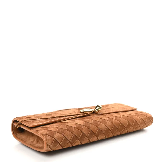 Bottega Veneta Intrecciato Long Andiamo Top Handle Clutch Amber in Suede from FASHIONPHILE, photo 4 of 8