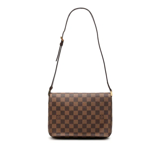 Brown Louis Vuitton Damier Ebene Musette Tango Short Strap Shoulder Bag in Brown Canvas from Designer Revival
