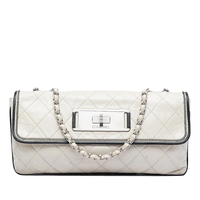 White Chanel Quilted Aged Lambskin Reissue 2.55 East West Flap Shoulder Bag in White Lambskin from Designer Revival