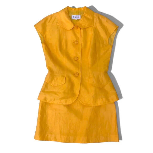 Dior Mademoiselle Set Skirt Suit French Sleeve Jacket Yellow L in Yellow from The Reluxe