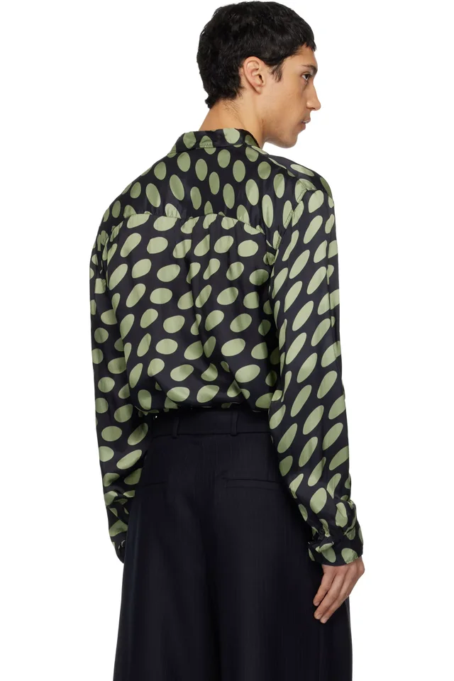 Dries Van Noten Black & Green Polka-Dot Satin Shirt, photo 3 of 5 from SSENSE