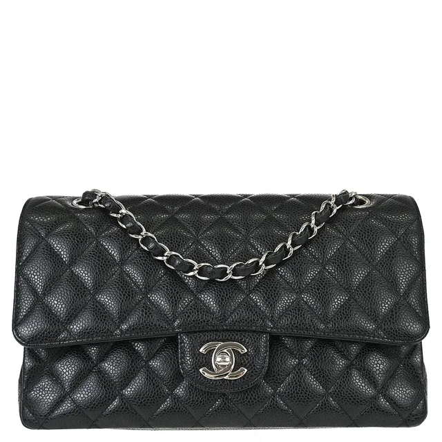 Chanel 2017-2018 Black Caviar Skin Medium Classic Double Flap Shoulder Bag in Black Caviar leather from AMORE Vintage Tokyo