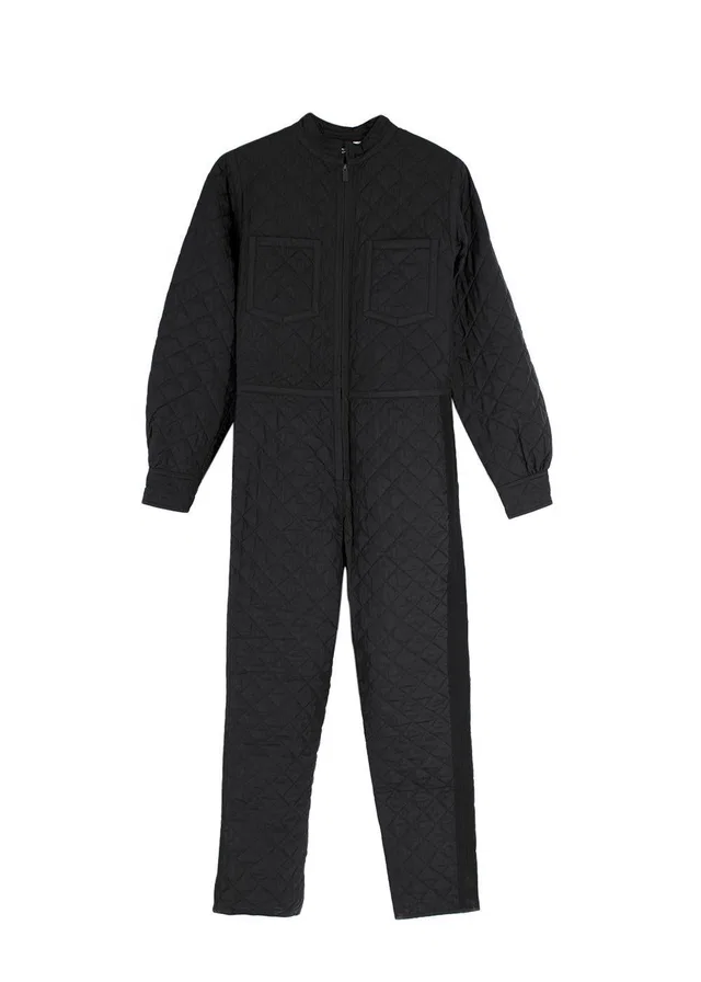 Dior Black Quilted Zip Front Jump Suit in Black Silk from HEWI