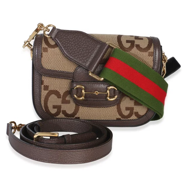 Gucci Brown Jumbo GG Textured Dollar Calfskin Horsebit 1955 Mini Bag in Brown Calfskin from myGemma