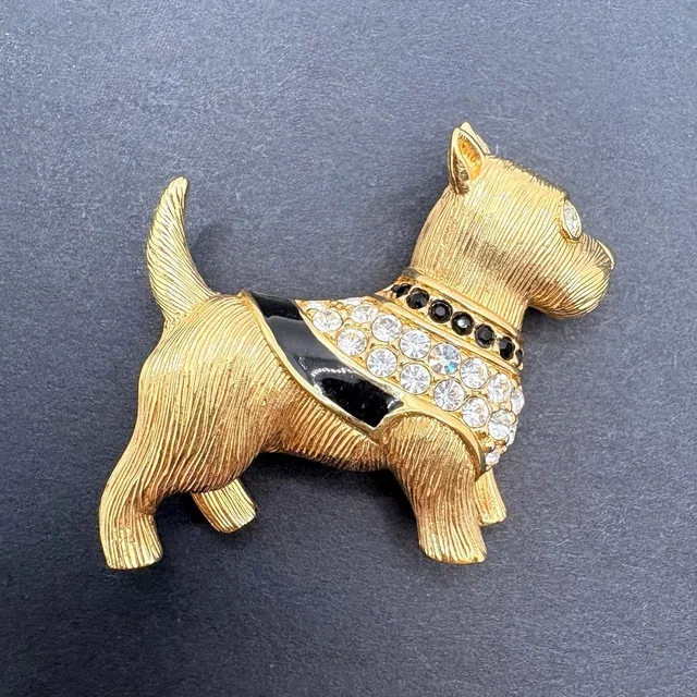 Swarovski Vintage Scottie Dog Terrier Enamel Crystal Brooch Swan Signed in black|gold from Poshmark