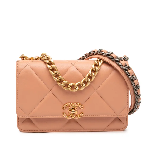 Pink Chanel Quilted Lambskin 19 Wallet on Chain Satchel in Pink Lambskin from Designer Revival