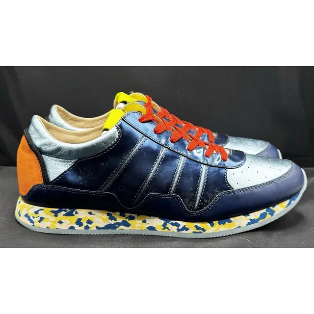 Dolce & Gabbana Mens Metallic Leather Low Top Sneakers Blue Orange Camo Sole in orange|blue Leather from Poshmark