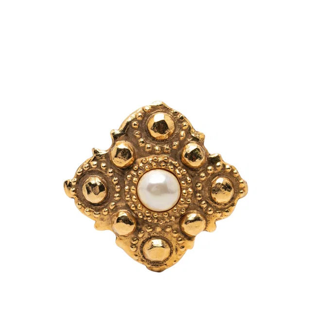 Gold Chanel Gold Plated Rhombus Faux Pearl Brooch in Gold from Designer Revival