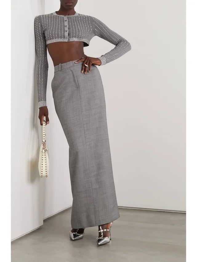 VALENTINO GARAVANI Cropped crystal-embellished ribbed wool cardigan in Grey, photo 2 of 2 from NET-A-PORTER (Canada)
