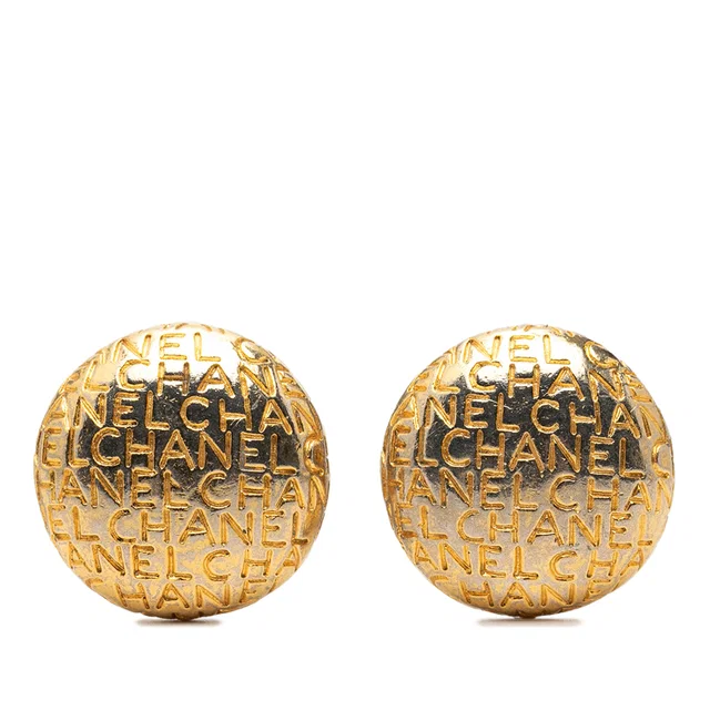 Gold Chanel Gold Plated Logo Round Clip On Earrings in Gold from Designer Revival