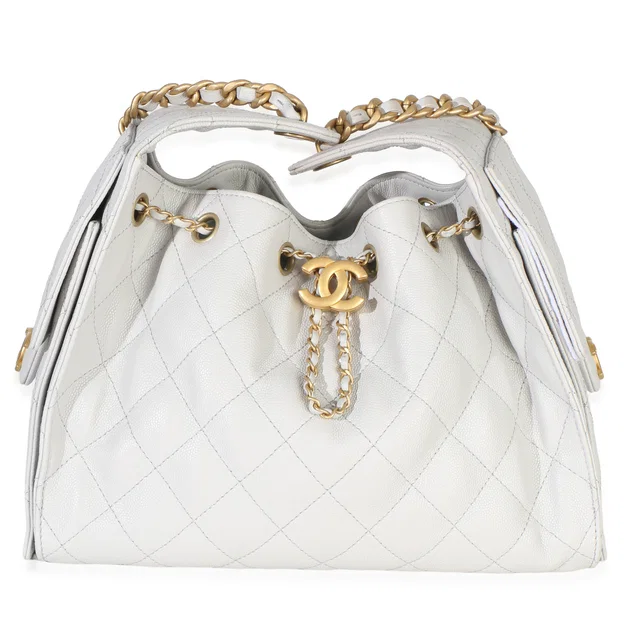 Light Grey Quilted Caviar Small Chanel 25 Hobo in Grey Caviar leather from myGemma