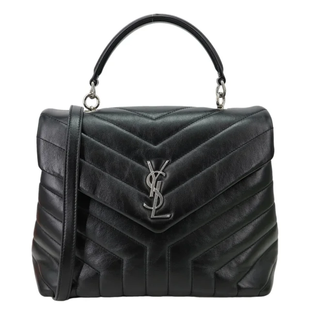 Saint Laurent Loulou Quilted Leather Top Handle Shoulder Bag Black in Black Leather from Dallas Designer Handbags