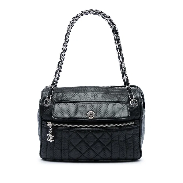 Black Chanel Perforated Calfskin 50s Shoulder Bag in Black Calfskin from Designer Revival