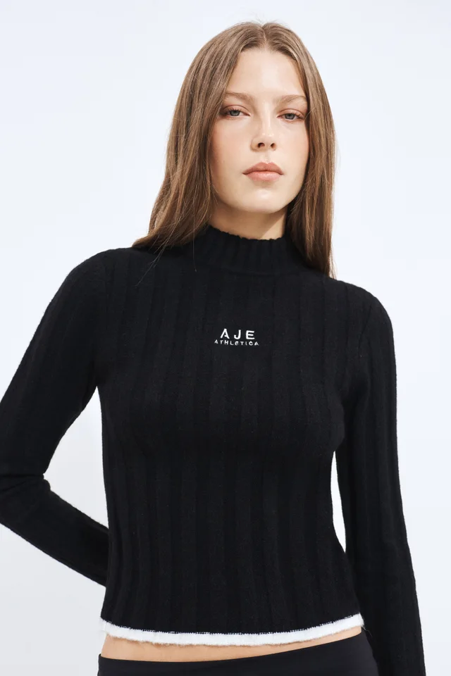 Athletica Mock Neck Rib Knit Top in Black from Aje, photo 1 of 1